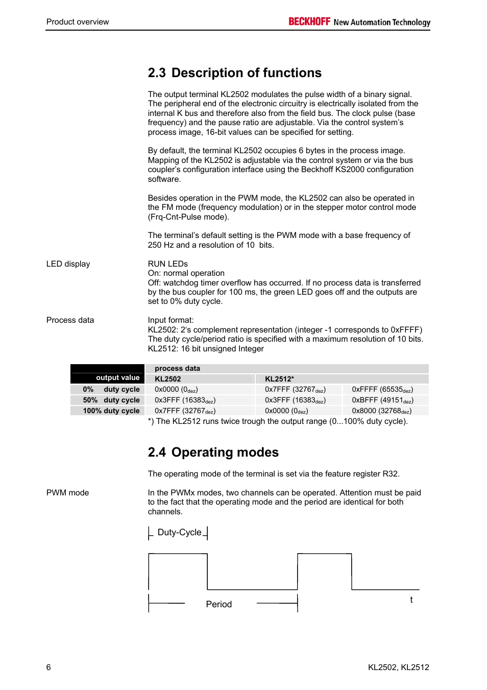 3 description of functions, 4 operating modes | BECKHOFF KL2502 User Manual | Page 8 / 21