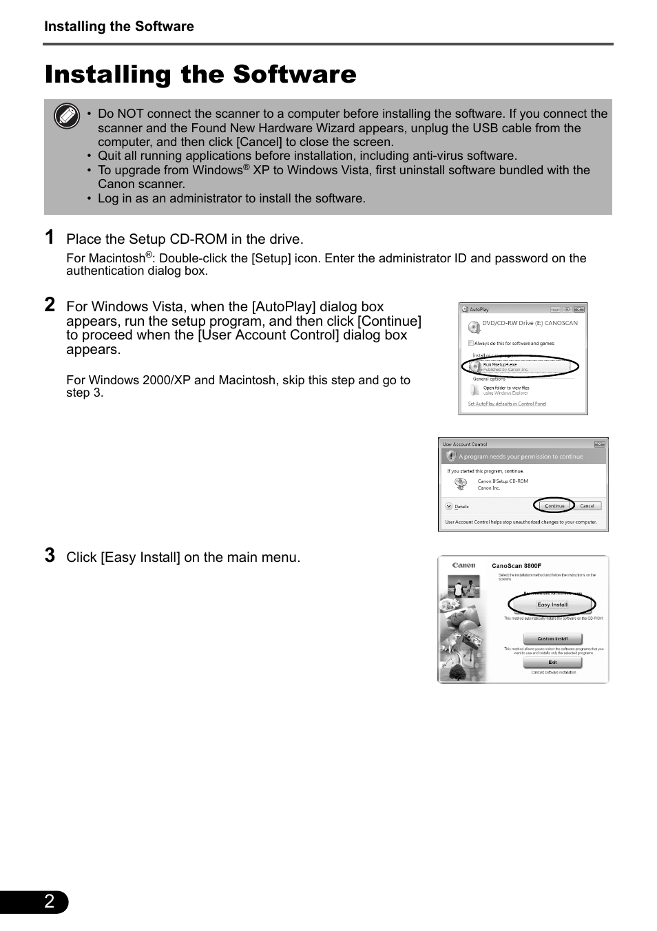 Installing the software | Canon CanoScan 8800F User Manual | Page 4 / 16