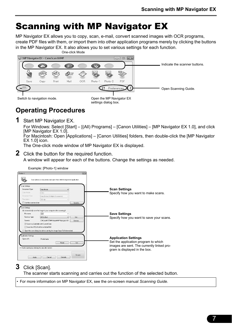 Scanning with mp navigator ex, Operating procedures | Canon CanoScan 8800F User Manual | Page 9 / 16