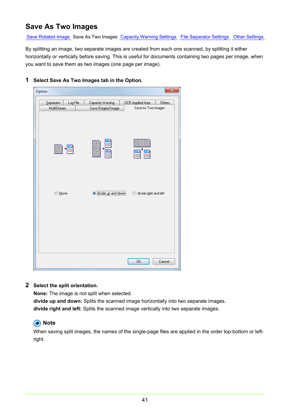 Save as two images | Canon CAPTUREPERFECT 3.1 User Manual | Page 41 / 85