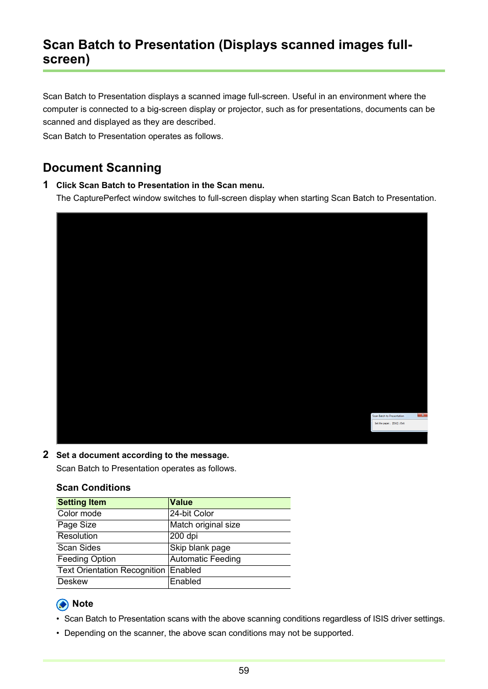 Scan batch to presentation (displays scanned, Images full-screen), P. 59) | Tton, Document scanning | Canon CAPTUREPERFECT 3.1 User Manual | Page 59 / 85