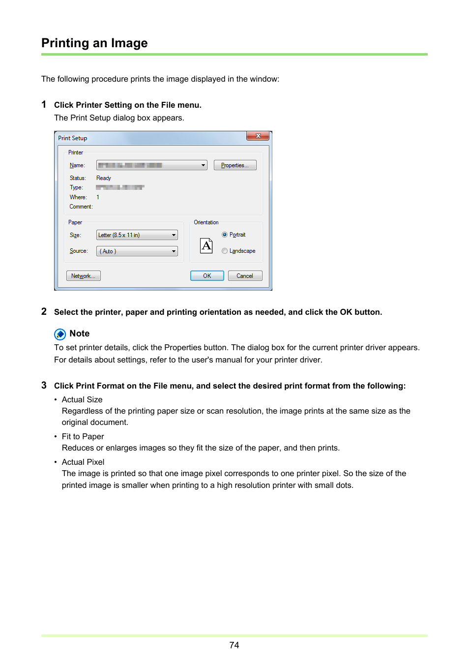 Printing an image, P. 74) | Canon CAPTUREPERFECT 3.1 User Manual | Page 74 / 85