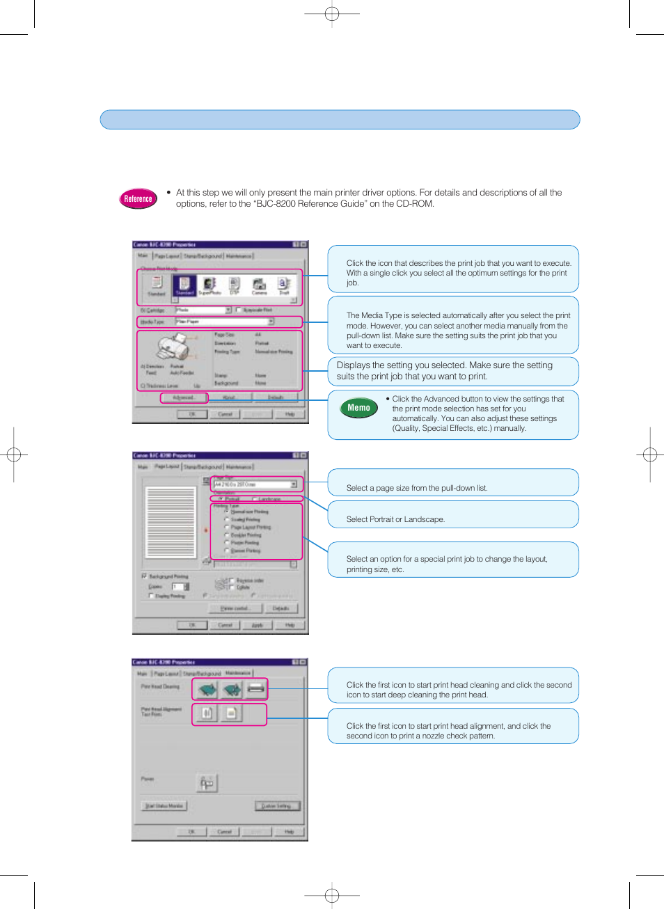 2 selecting the printer driver options | Canon 8200 User Manual | Page 33 / 84