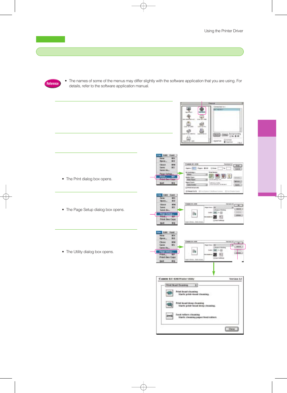 Macintosh, 1 opening the printer driver | Canon 8200 User Manual | Page 36 / 84