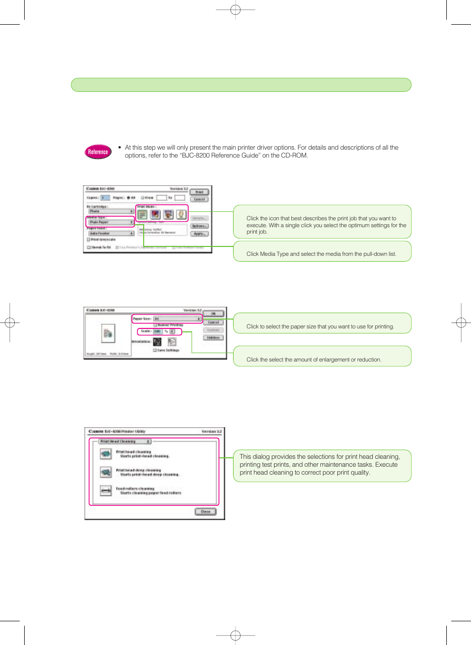 2 selecting the printer driver options | Canon 8200 User Manual | Page 37 / 84