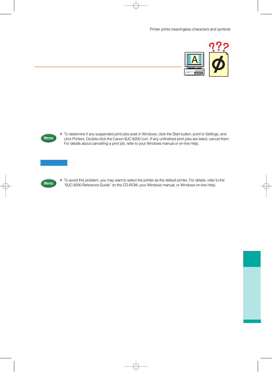 Printer prints meaningless characters and symbols | Canon 8200 User Manual | Page 52 / 84