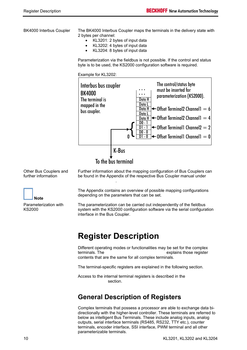 Register description, General description of registers | BECKHOFF KL3201 User Manual | Page 12 / 25