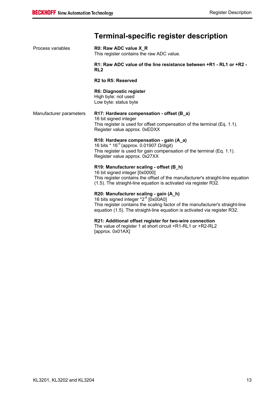 Terminal-specific register description | BECKHOFF KL3201 User Manual | Page 15 / 25