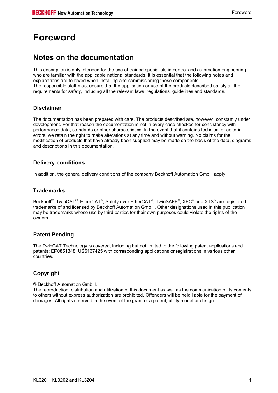 Foreword | BECKHOFF KL3201 User Manual | Page 3 / 25