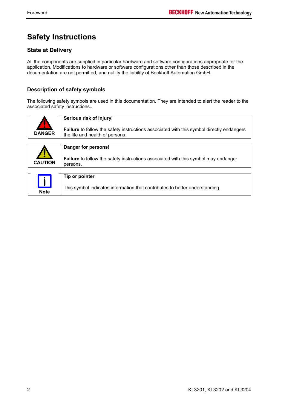 Safety instructions | BECKHOFF KL3201 User Manual | Page 4 / 25