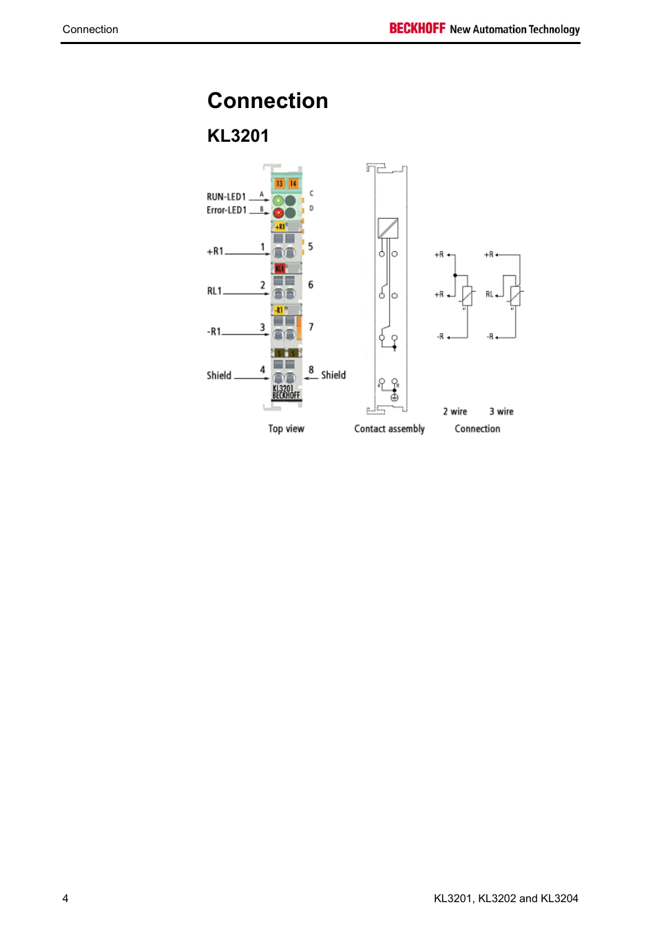 Connection, Kl3201 | BECKHOFF KL3201 User Manual | Page 6 / 25