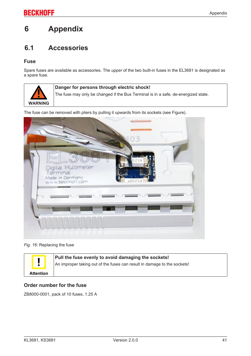 6 appendix, 1 accessories, 6appendix | BECKHOFF KL3681 User Manual | Page 41 / 43