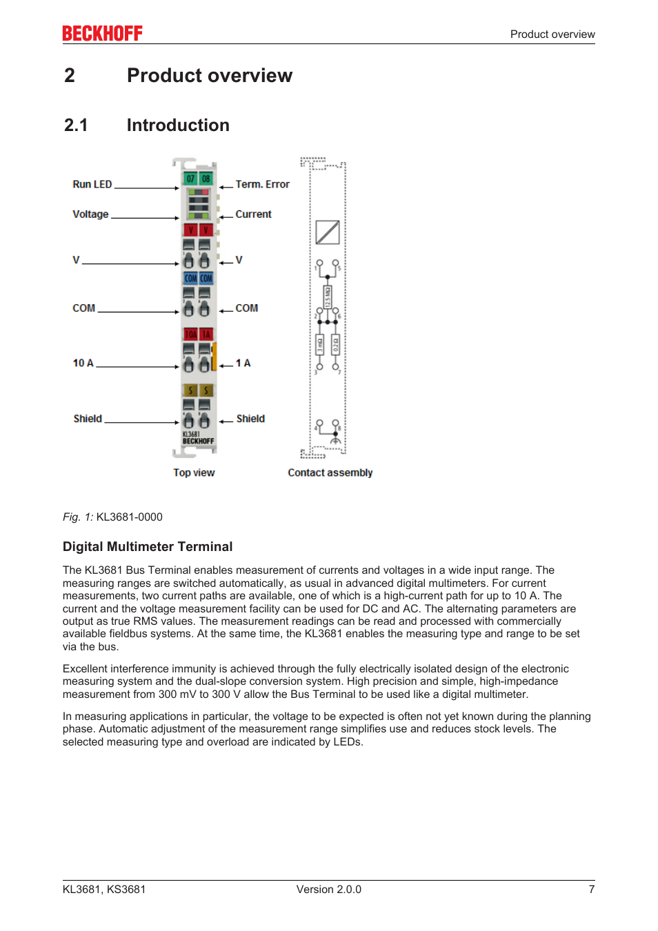2 product overview, 1 introduction, 2product overview | BECKHOFF KL3681 User Manual | Page 7 / 43