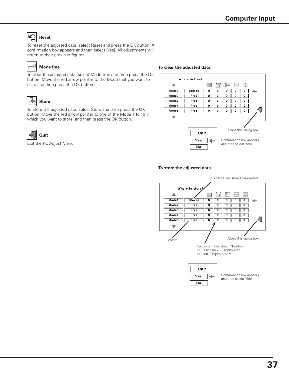 Computer input | Canon LV-7585 User Manual | Page 37 / 81