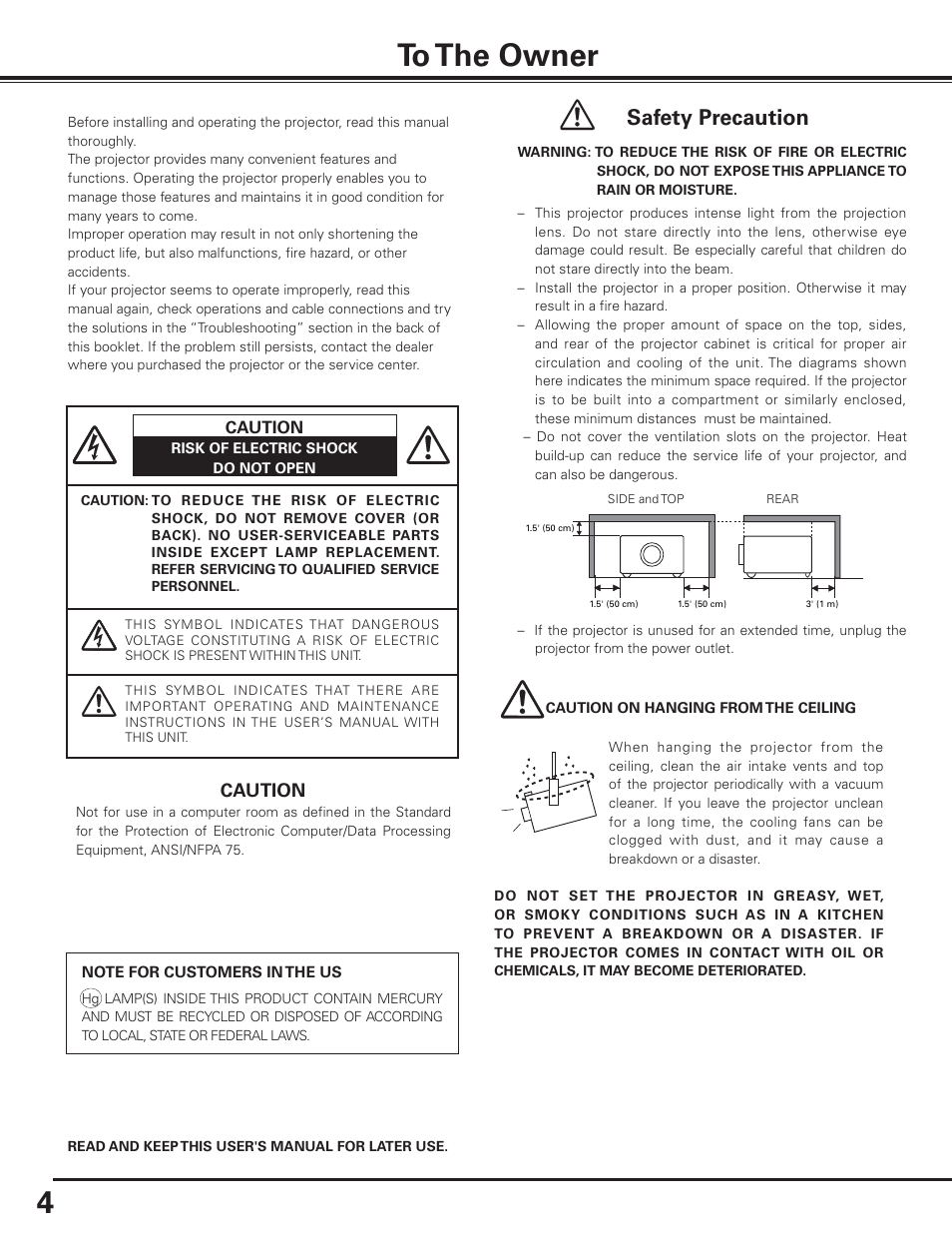 Safety precaution | Canon LV-7585 User Manual | Page 4 / 81