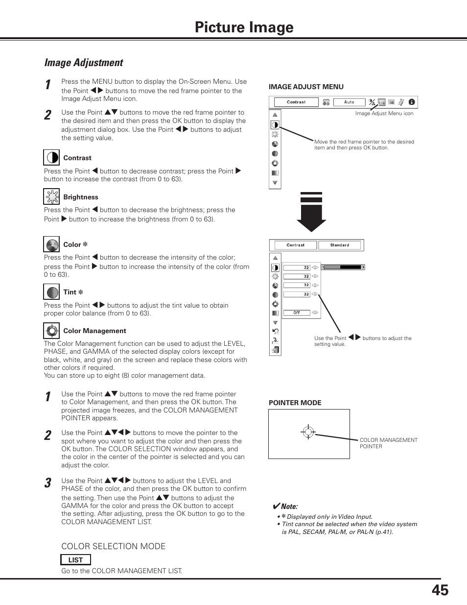 Picture image, Image adjustment | Canon LV-7585 User Manual | Page 45 / 81