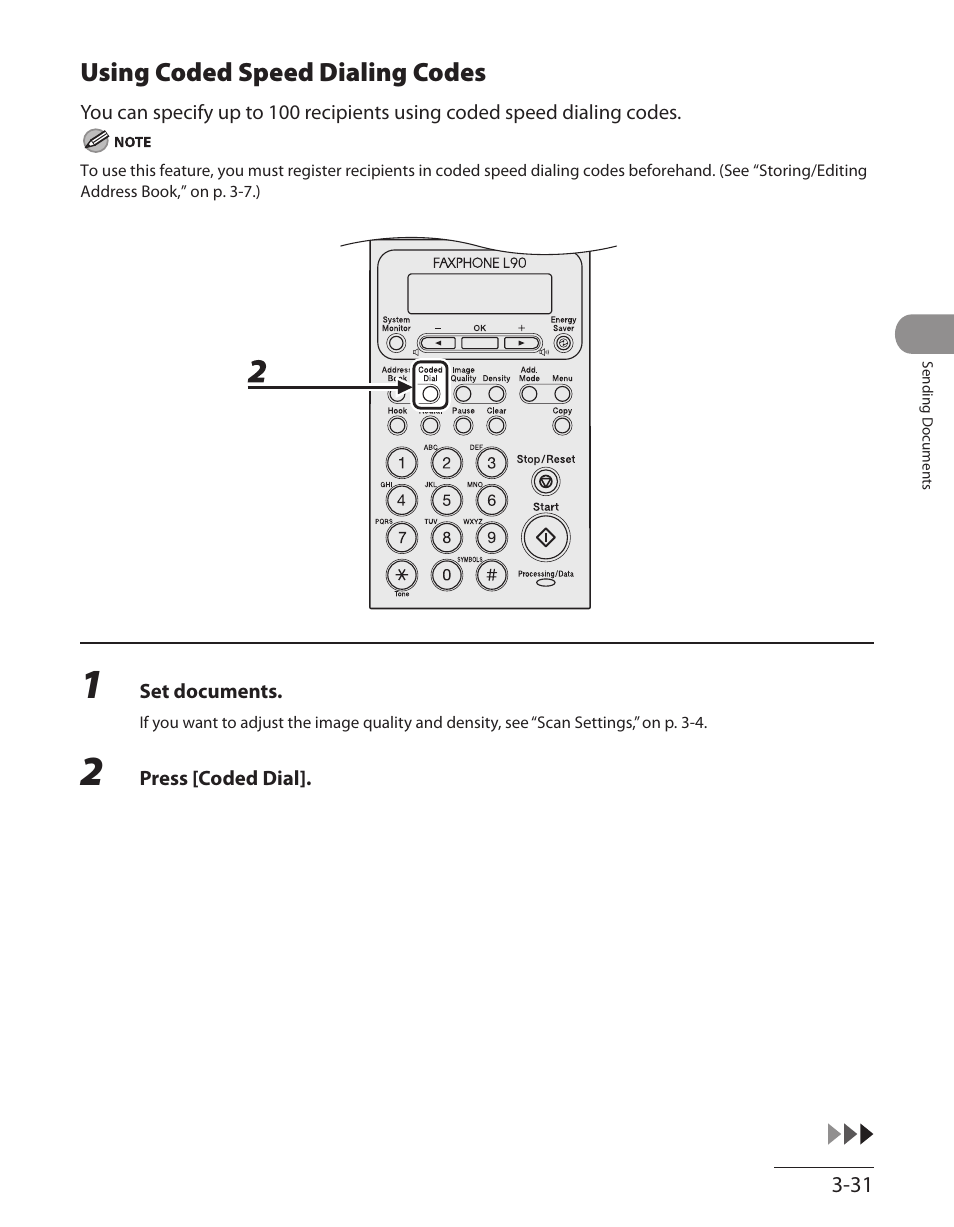 Using coded speed dialing codes, Using coded speed dialing codes -31 | Canon L90 User Manual | Page 100 / 214