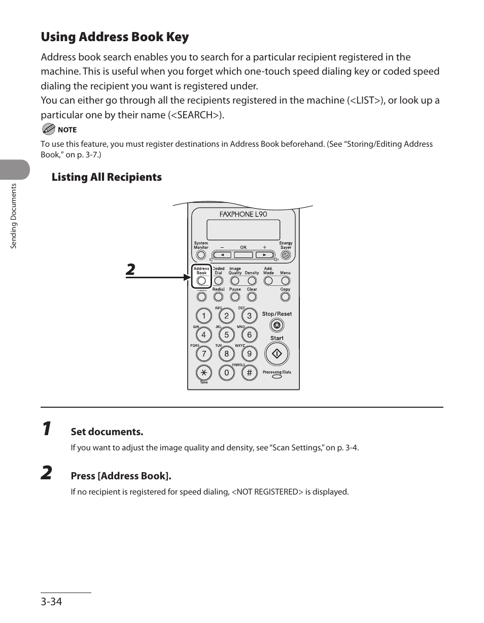 Using address book key, Using address book key -34 | Canon L90 User Manual | Page 103 / 214