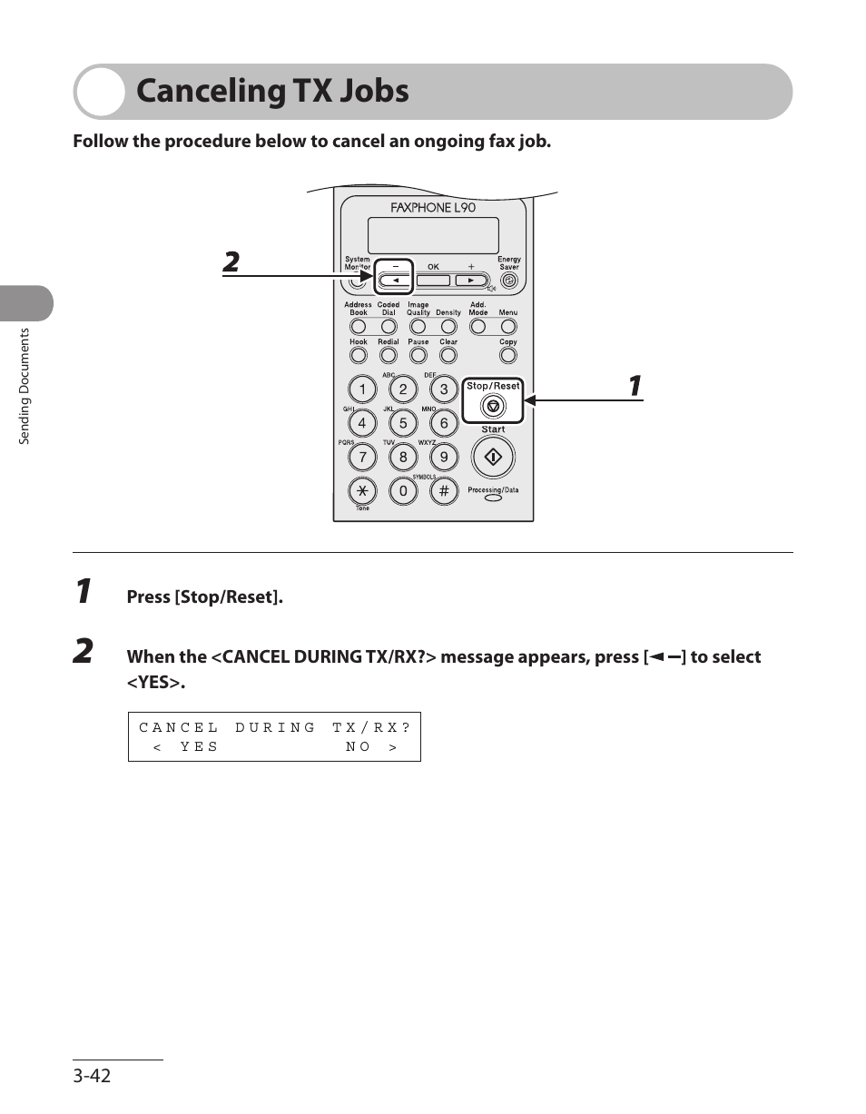 Canceling tx jobs, Canceling tx jobs -42 | Canon L90 User Manual | Page 111 / 214