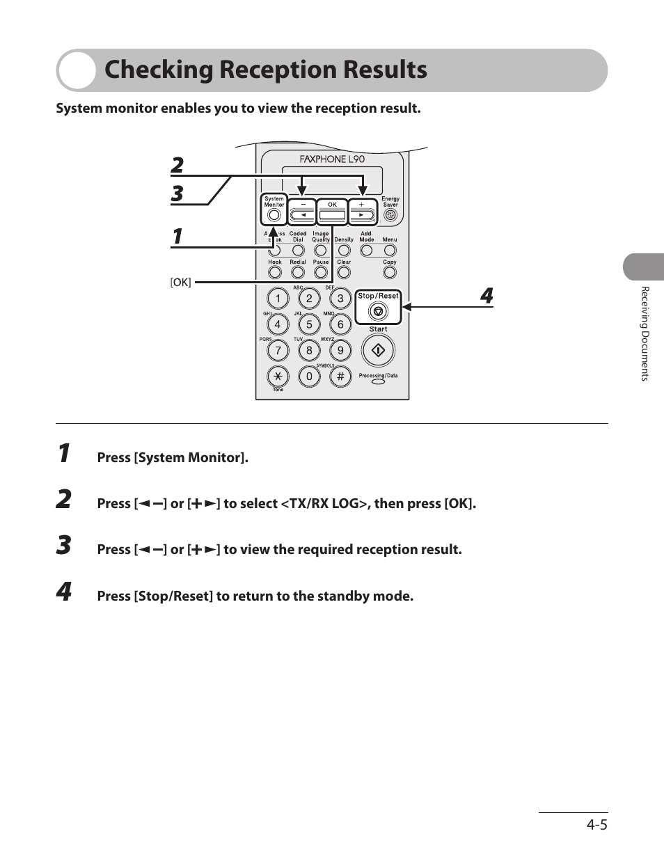 Checking reception results, Checking reception results -5 | Canon L90 User Manual | Page 120 / 214