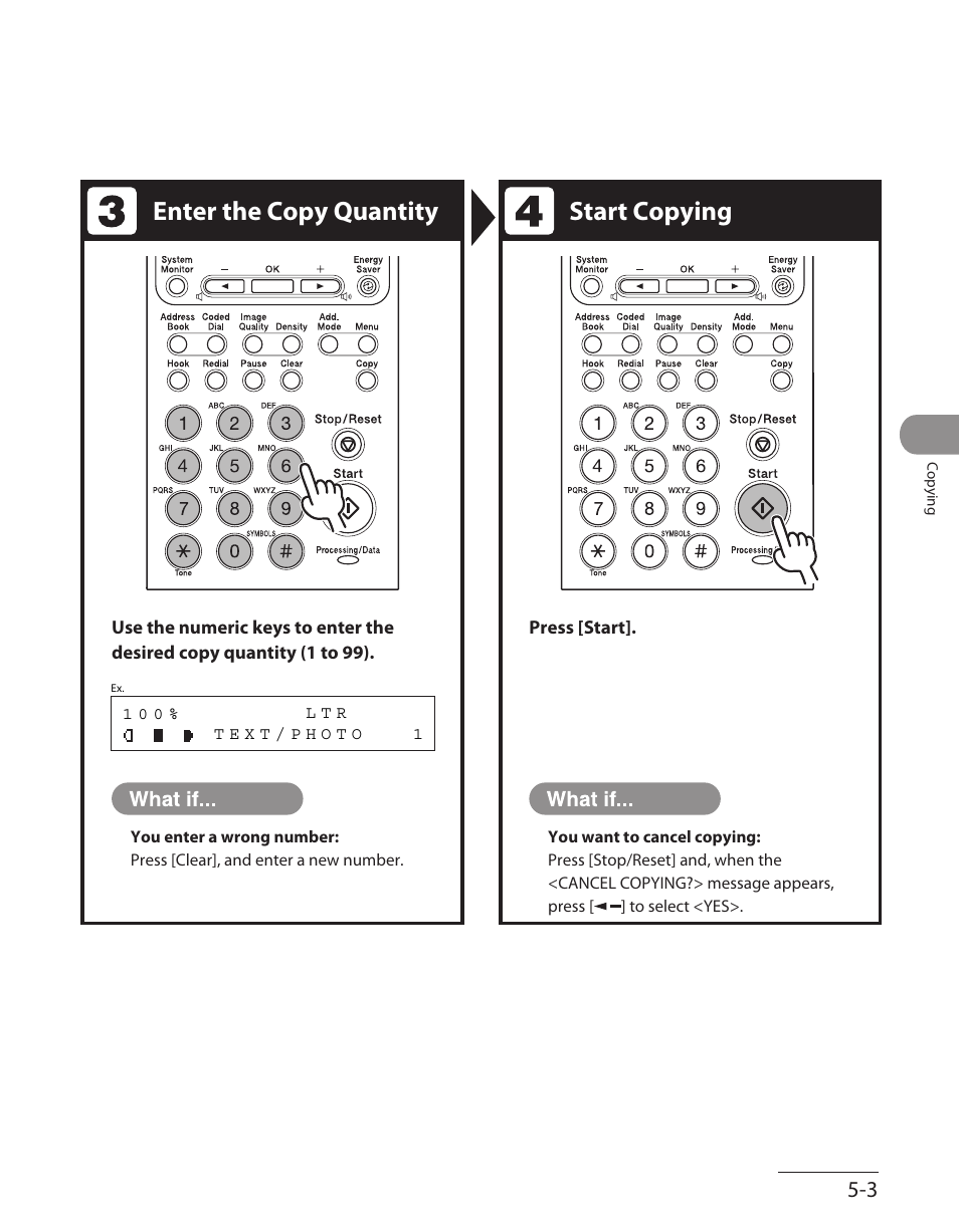 Enter the copy quantity start copying | Canon L90 User Manual | Page 124 / 214