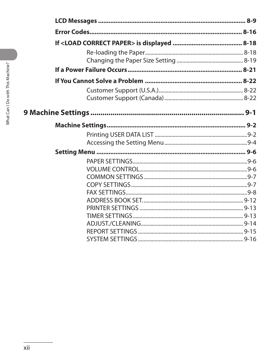 9 machine settings -1 | Canon L90 User Manual | Page 13 / 214