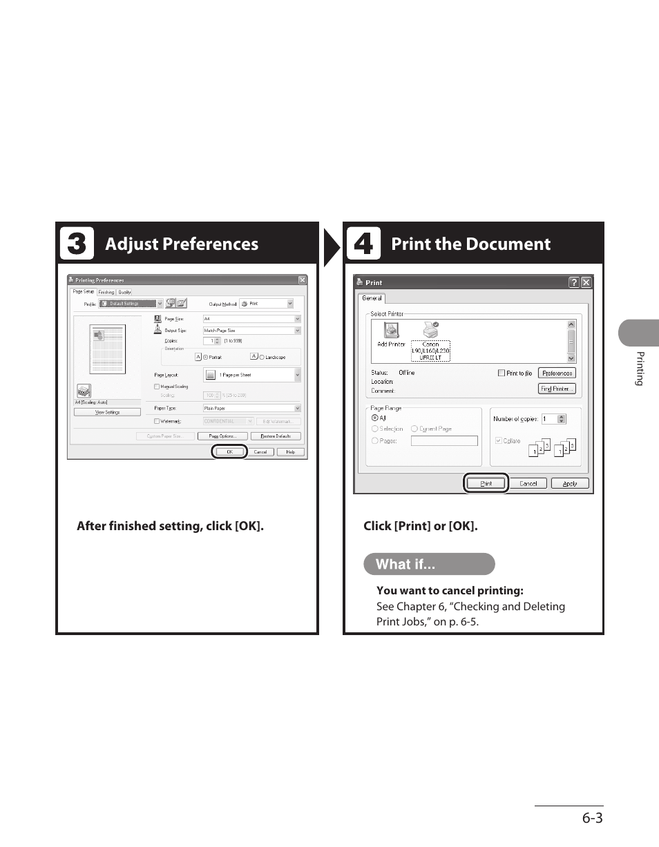 Adjust preferences print the document | Canon L90 User Manual | Page 134 / 214