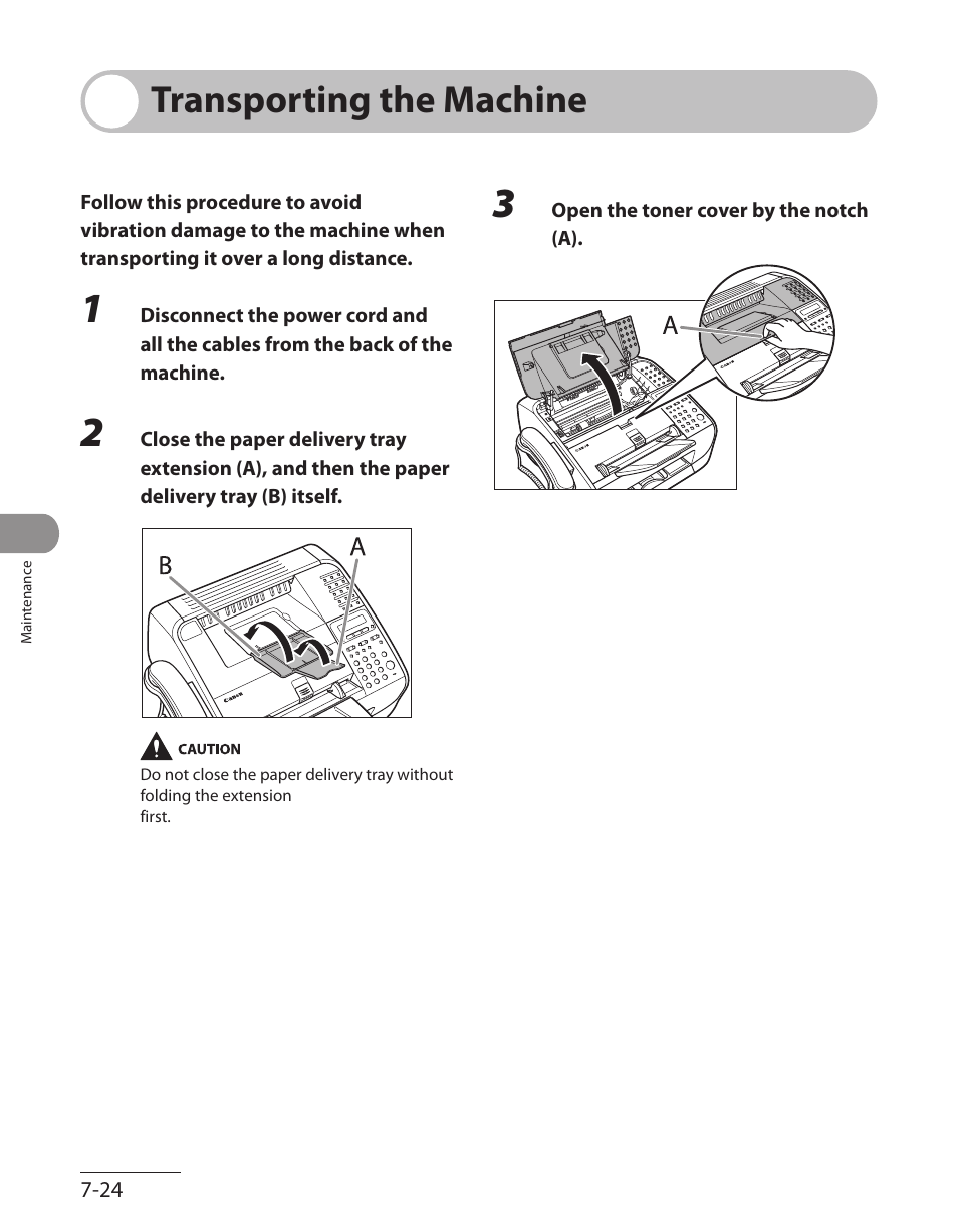 Transporting the machine, Transporting the machine -24 | Canon L90 User Manual | Page 161 / 214