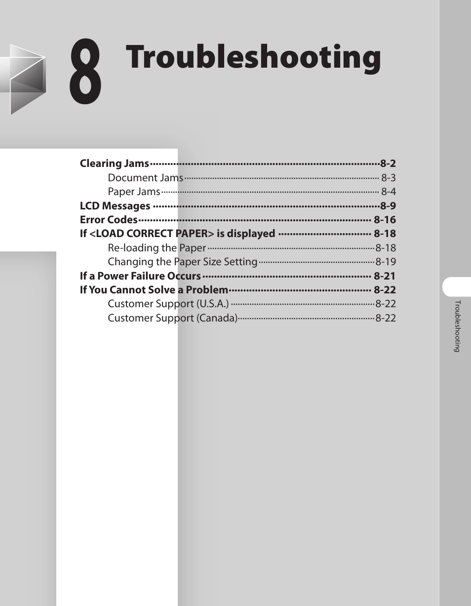 8 troubleshooting, 8 troubleshooting -1, Troubleshooting | Canon L90 User Manual | Page 164 / 214