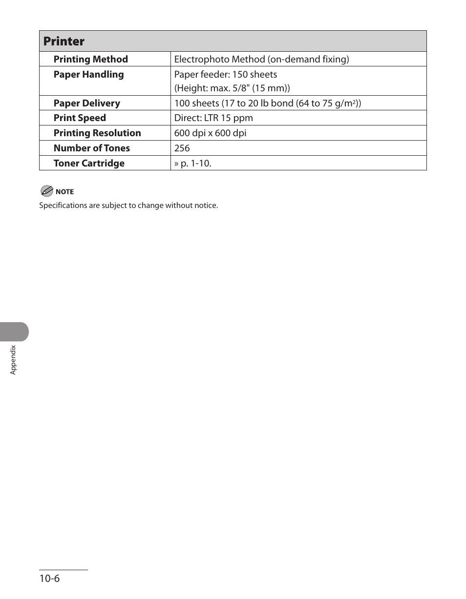 Printer, Printer -6 | Canon L90 User Manual | Page 209 / 214