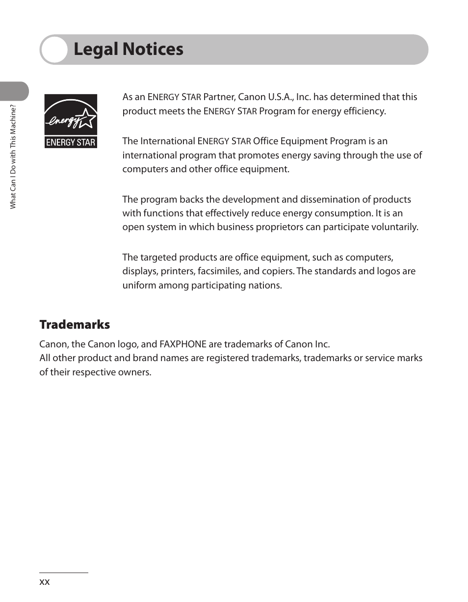 Legal notices, Trademarks | Canon L90 User Manual | Page 21 / 214