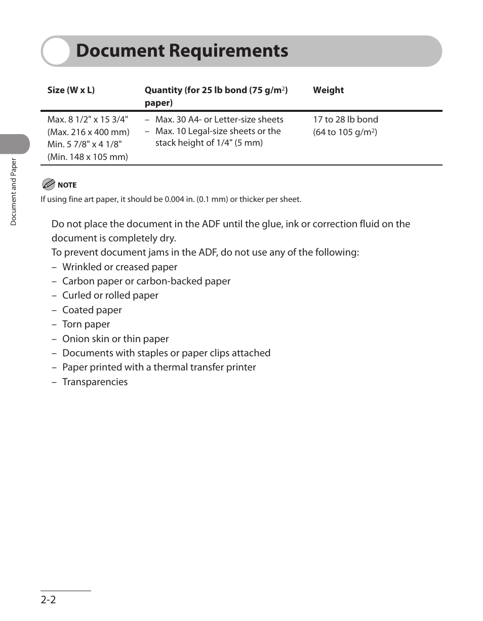 Document requirements, Document requirements -2 | Canon L90 User Manual | Page 55 / 214