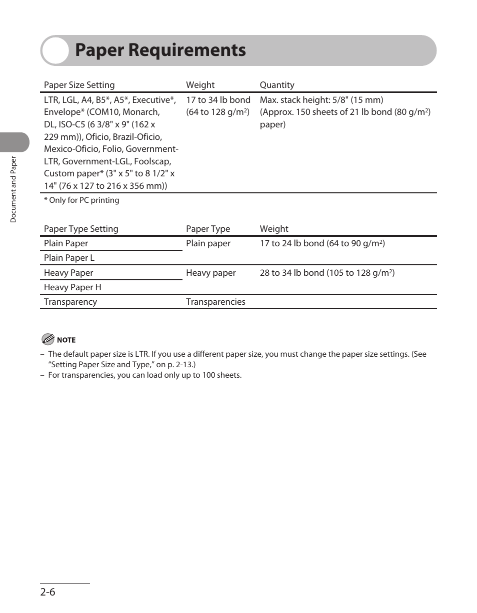 Paper requirements, Paper requirements -6 | Canon L90 User Manual | Page 59 / 214