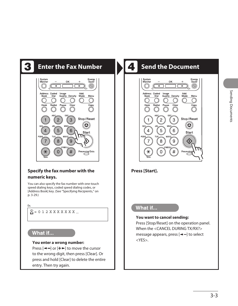 Enter the fax number send the document | Canon L90 User Manual | Page 72 / 214