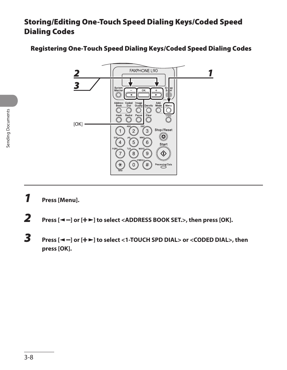 Storing/editing one-touch speed dialing keys, Coded speed dialing codes -8 | Canon L90 User Manual | Page 77 / 214