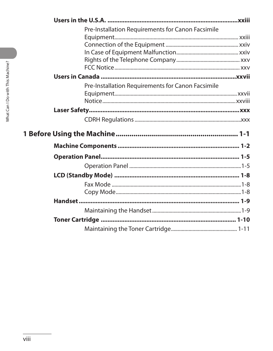 1 before using the machine -1 | Canon L90 User Manual | Page 9 / 214