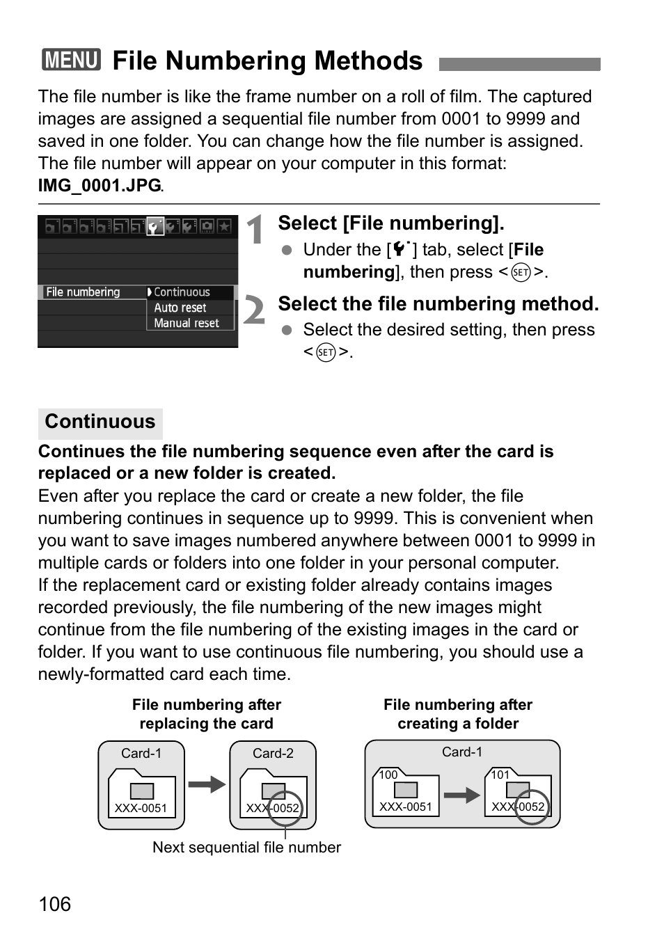 File numbering methods, 3file numbering methods | Canon EOS 60D User Manual | Page 106 / 320