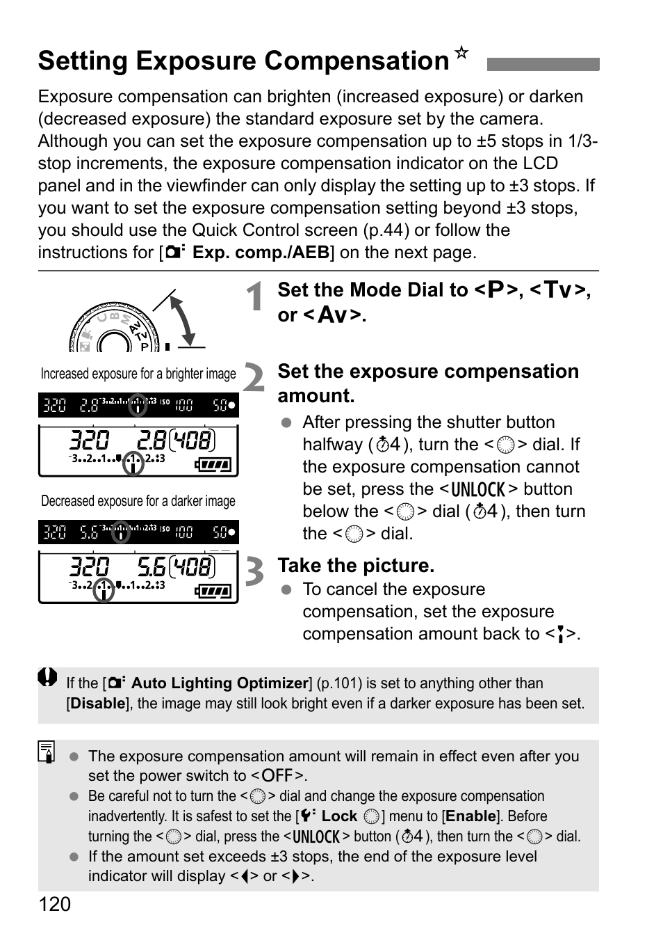 Setting exposure compensation, Setting exposure compensation n | Canon EOS 60D User Manual | Page 120 / 320