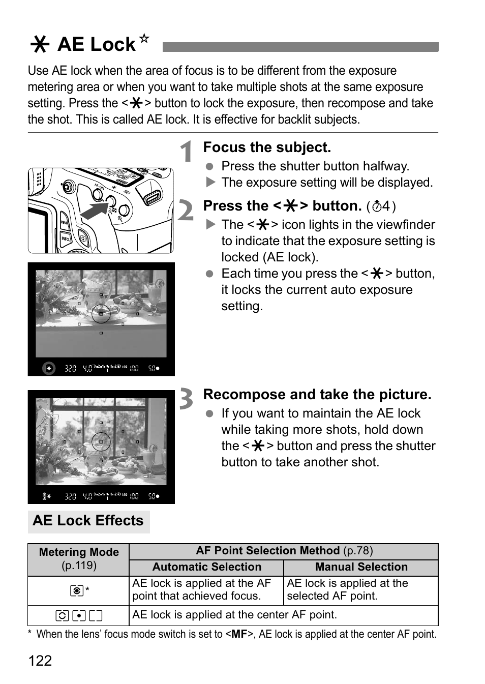 Ae lock, Aae lock n | Canon EOS 60D User Manual | Page 122 / 320