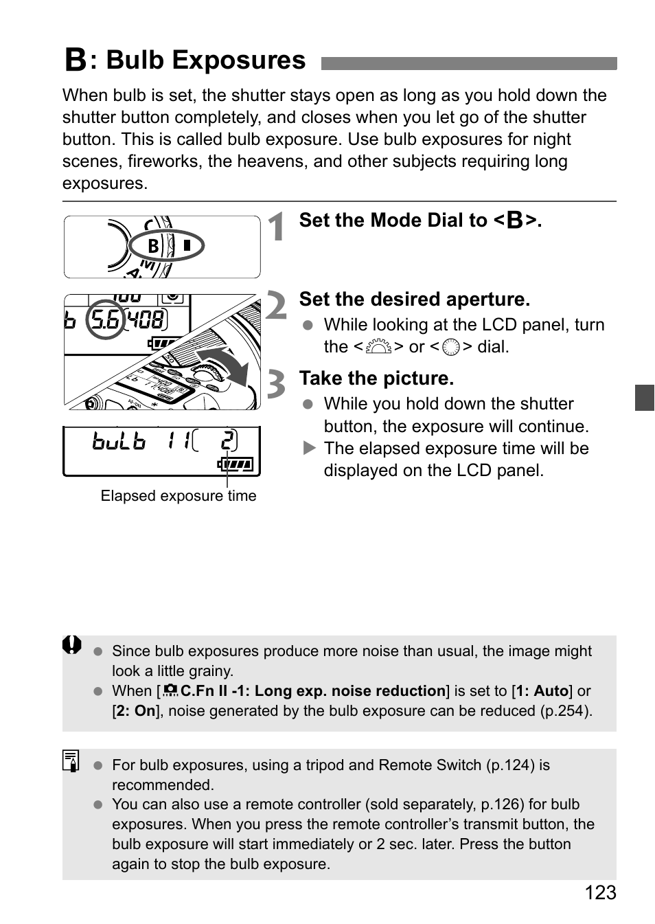 Bulb exposures, F : bulb exposures | Canon EOS 60D User Manual | Page 123 / 320
