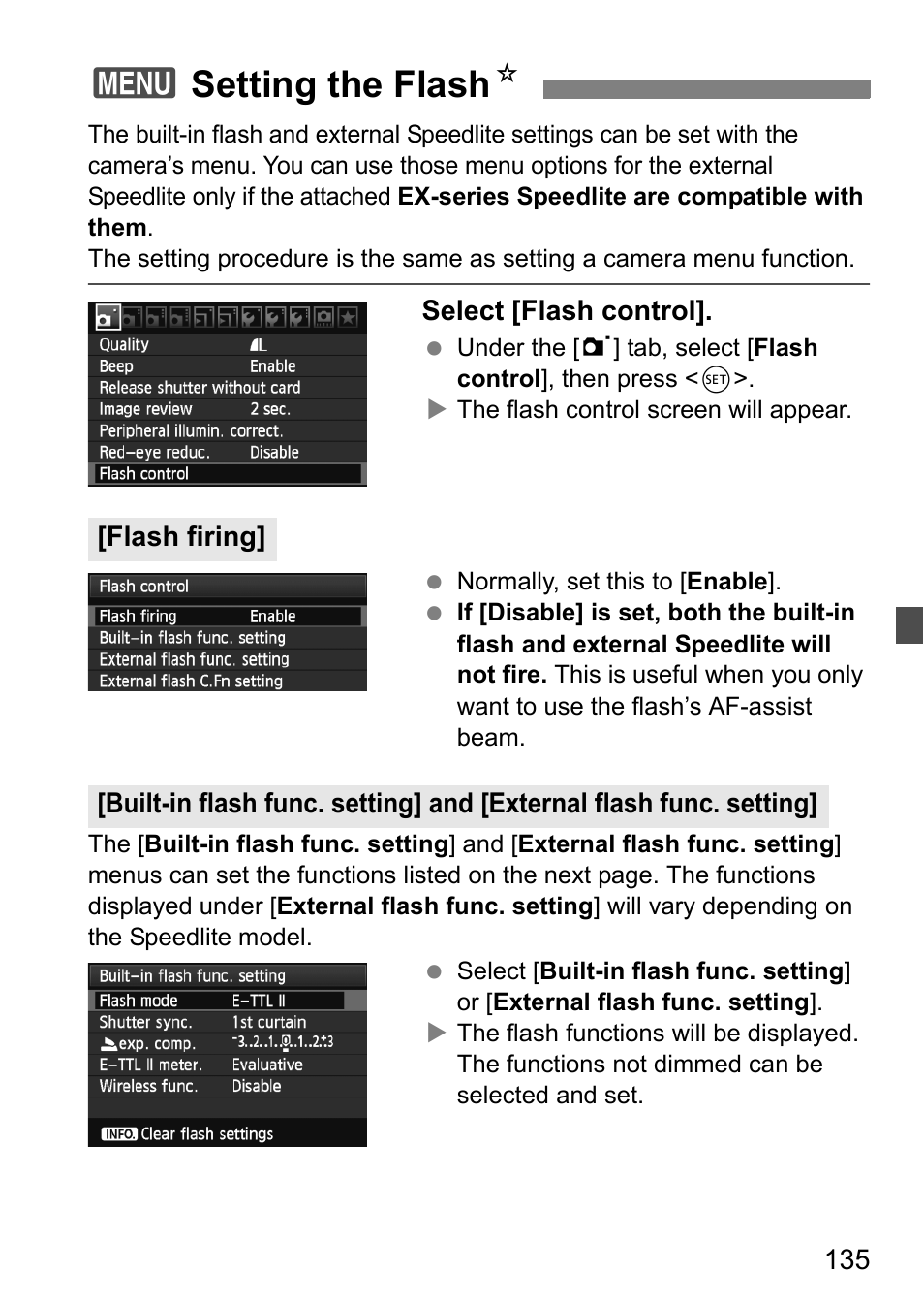 Setting the flash, 3setting the flash n | Canon EOS 60D User Manual | Page 135 / 320