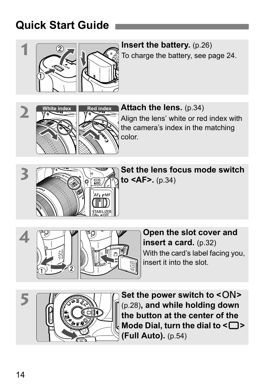 Quick start guide | Canon EOS 60D User Manual | Page 14 / 320