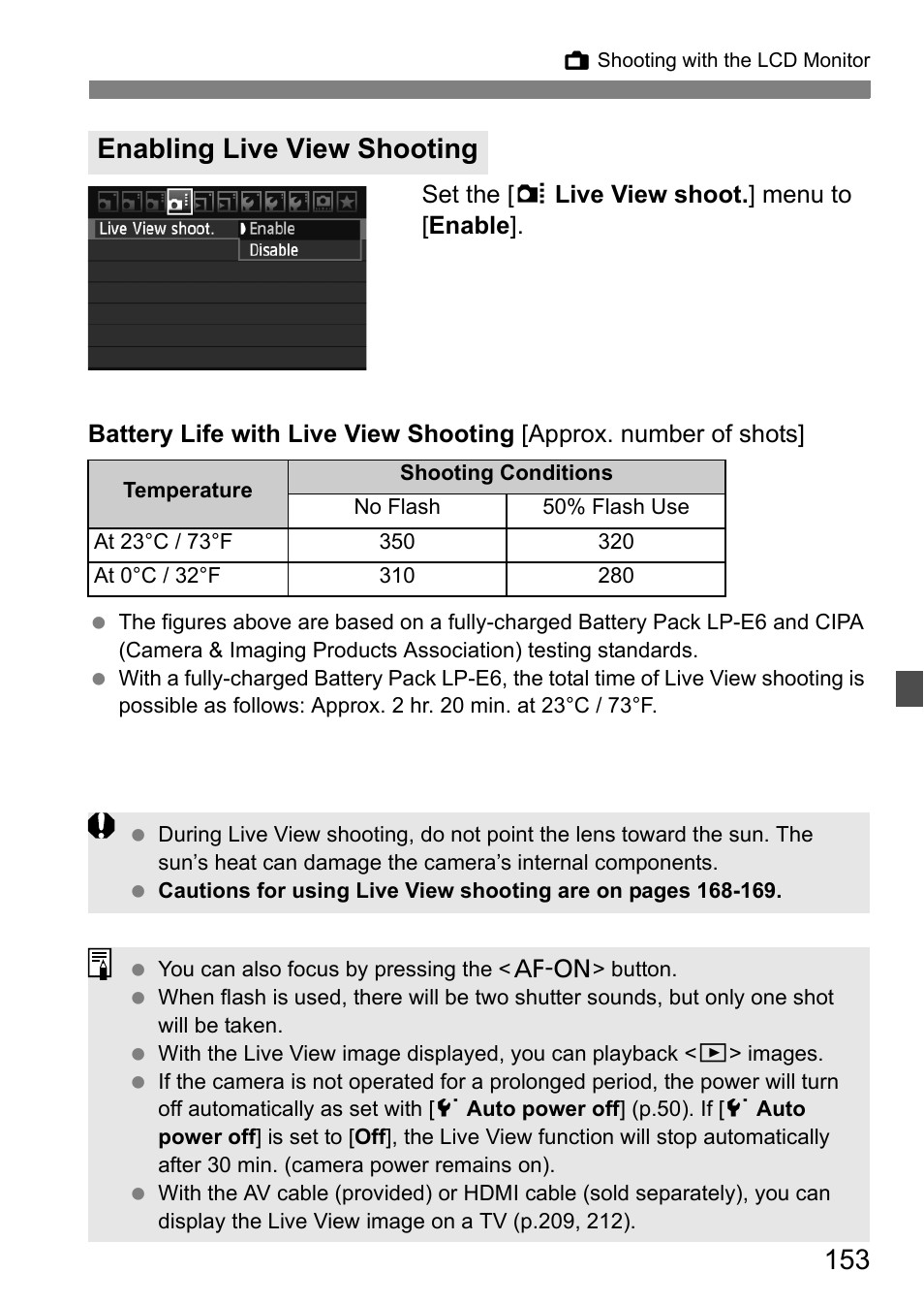 Enabling live view shooting | Canon EOS 60D User Manual | Page 153 / 320