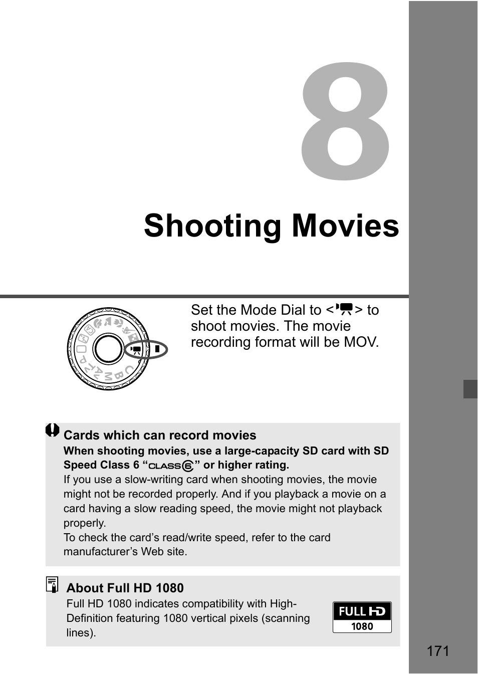 8 shooting movies, Shooting movies | Canon EOS 60D User Manual | Page 171 / 320