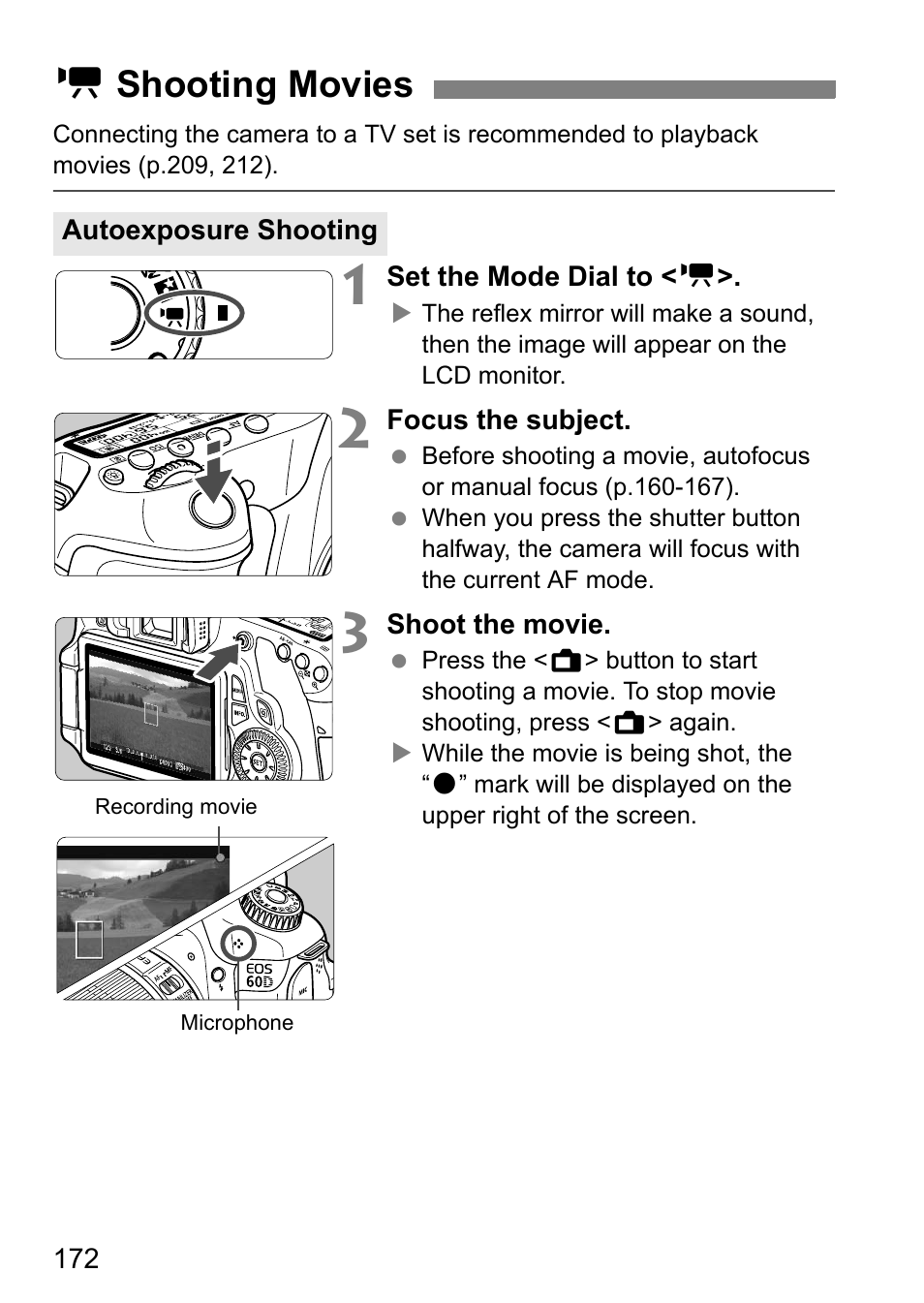 Shooting movies, K shooting movies | Canon EOS 60D User Manual | Page 172 / 320