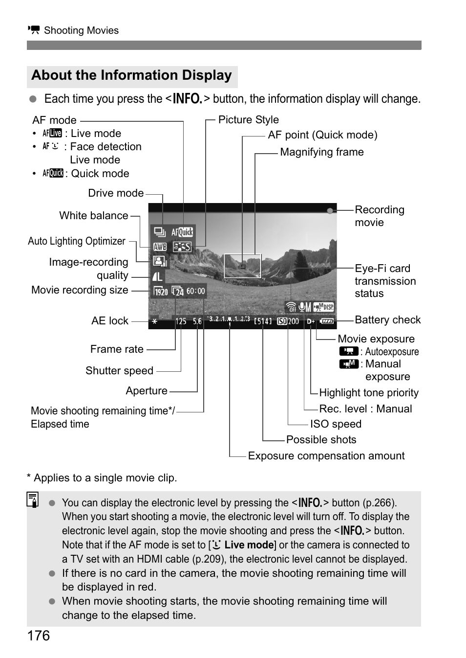 About the information display | Canon EOS 60D User Manual | Page 176 / 320