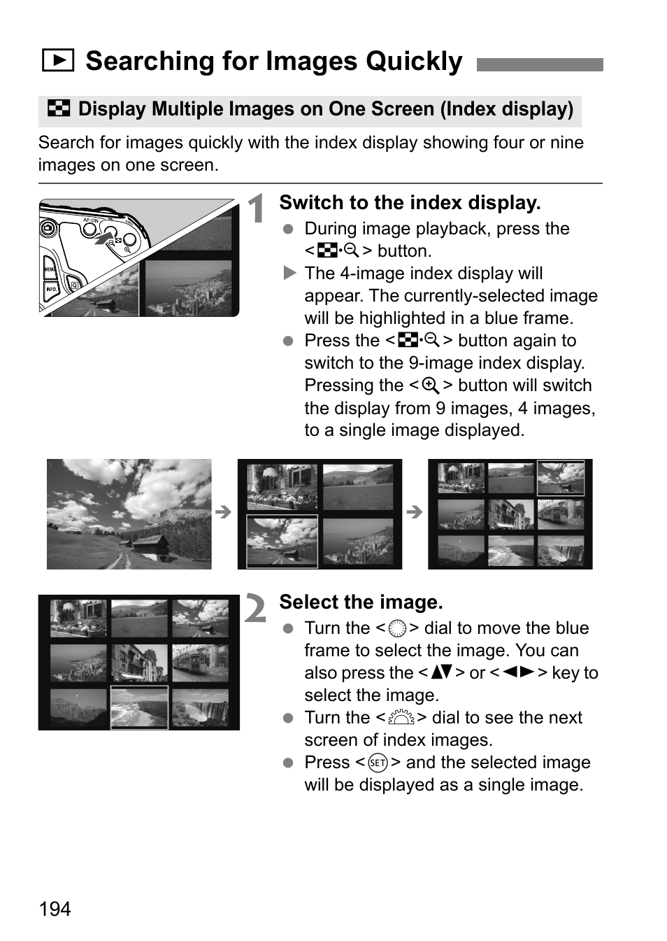 Searching for images quickly, Xsearching for images quickly | Canon EOS 60D User Manual | Page 194 / 320