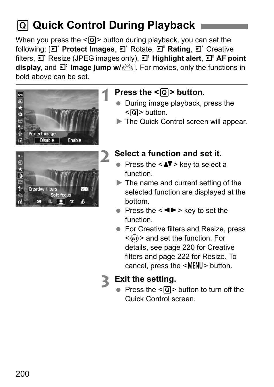 Quick control during playback, Q quick control during playback | Canon EOS 60D User Manual | Page 200 / 320