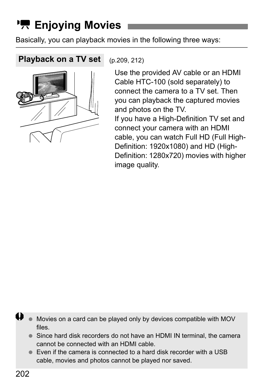 Enjoying movies, K enjoying movies, Playback on a tv set | Canon EOS 60D User Manual | Page 202 / 320