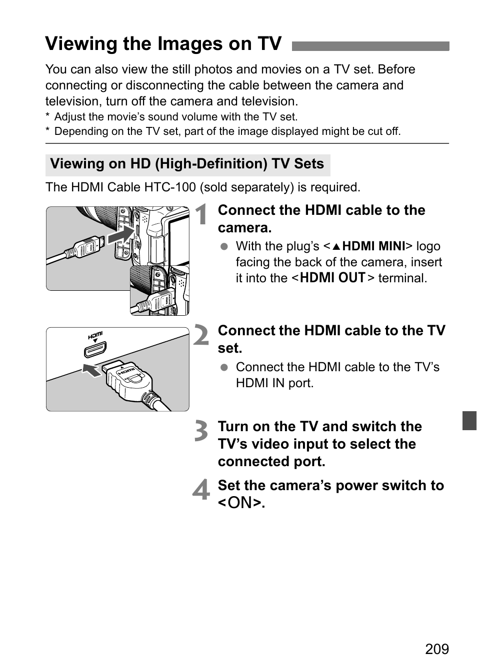 Viewing the images on tv | Canon EOS 60D User Manual | Page 209 / 320